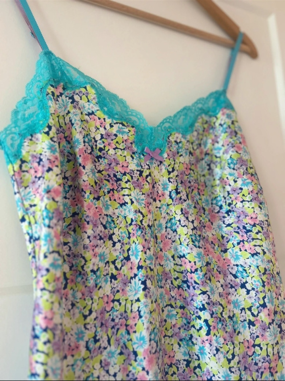 Victoria's Secret Teal-Trim Pastel Floral Satin Chemise - Picture 2 of 11